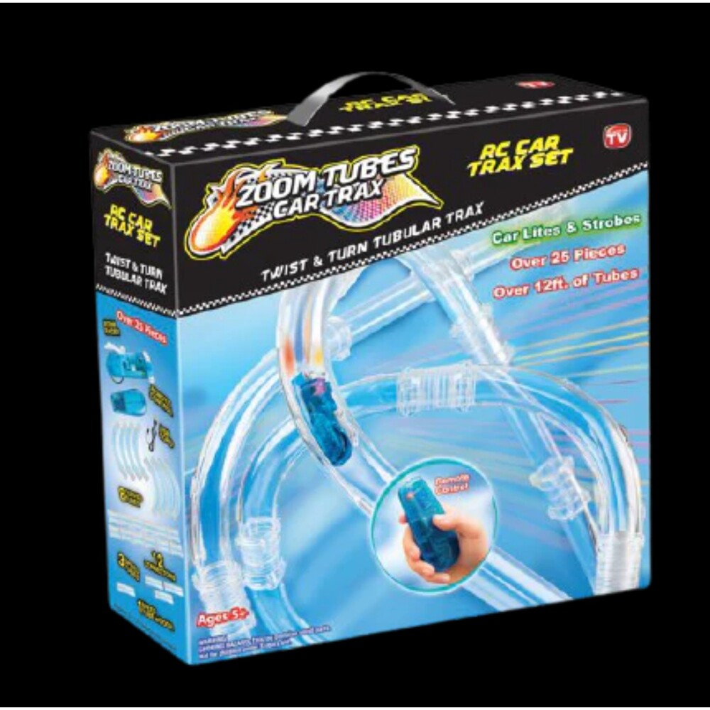 ZOOM TUBES CAR TRAX RC Car Trax Set & 1 Blue Racer 12ft Tubes Distressed Package